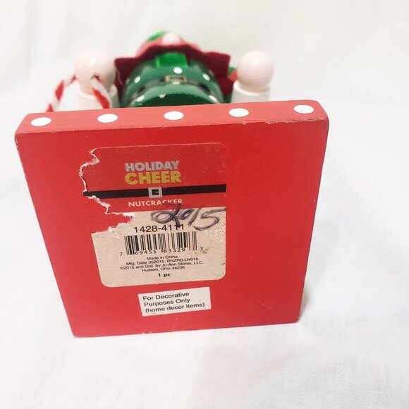 Elf Nutcracker Polka Dot Green Red Christmas 9.5" Figurine Wooden 2015 - Picture 6 of 6